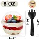 Pumtus 100 Pack 8 OZ Plastic Dessert Cups with Dome Lids, No Hole Clear Yogurt Parfait Cups, Disposable Party Serving Cups with Sporks and Stickers for Ice Cream, Fruit, Pudding, Jelly, Cup Cake