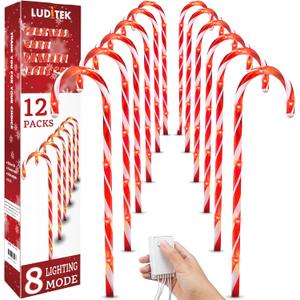 Luditek 24.5 inch Christmas Candy Cane Pathway Markers Set of 12 Christmas Outdoor Outside Decorations Lights 8 Blinking Modes Indoor Holiday Xmas Yard Patio Garden Walkway Decor