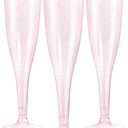 WDF 36 Pack Pink Glitter Plastic Champagne Flutes - 7OZ Disposable Pink Glasses Glitter Champagne Flutes Plastic for Party & Wedding
