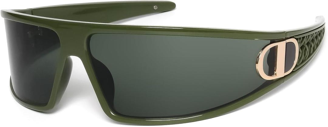 KENBO Y2K Sunglasses Wrap Around Futuristic Sunglasses for Women Men Fashion Sport Shades Sun Glasses UV400 (Green)