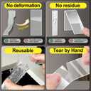 3 x 1.18IN*9.85 FT Nano Grip Tape Double Sided Tape Heavy Duty, Clear Mounting Tape Picture Hanging Adhesive Strips, Wall Tape for Poster, Rug, Picture Hanging, Office&Outdoor