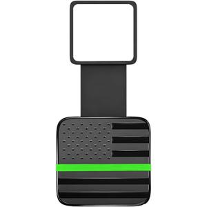 2 x 2 Inch Trailer Hitch Cover, American Flag Vehicle Square Mouth Protection Hook Dust-Proof Plug Cap, Auto Receiver Tube Hitch Plug Insert Accessories, Universal for SUV Truck RV (Black/Green