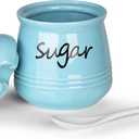 HAOTOP 12oz Sugar Bowl with Lid and Spoon,Ceramic Sugar Jar Sugar Dispenser Sugar Container Coffee Bar Accessories, Kitchen Countertop Canisters,Turquoise