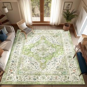 Topllen Washable Area Rug - Area Rug 6'x9' Boho Soft Living Room Rug, Non-Slip Large Area Rugs Indoor for Dining Room Livingroom Bedroom, Vintage Rug (Green, 6x9ft)