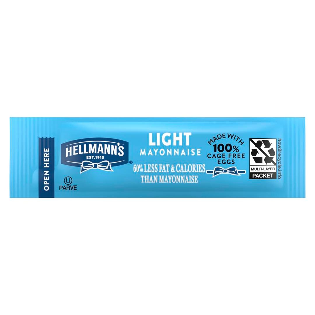 Hellmann's Light Mayonnaise Stick Packets Easy Open, Condiment for Sandwiches, Salads, Mayo Made with 100% Cage Free Eggs, Gluten Free, 0.38 oz, Pack of 210 (EXP 03/24/26)