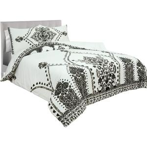 ROYALE LINENS Nikki Chu Varanasi 100% Cotton Comforter and Sham Set, Black/White, Queen