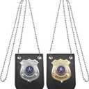 2 PCS Police Badge Pretend Play Toys Set with Chain and Belt Clip for Kids Dress Up Game, Detective Role Play
