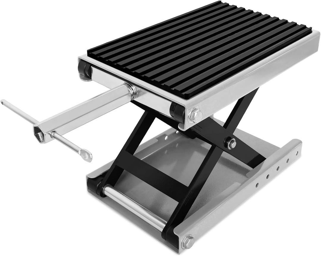 1300 LBS Motorcycle Jack, Thickened 0.48" Rubber Pad Motorcycle Lift, Upgraded Anti-Slip Bottom Dirtbike Stand, Carbon Steel Motorcycle Center Stand with Wide Deck, Chain Brush, T-Handle for ATV Gray