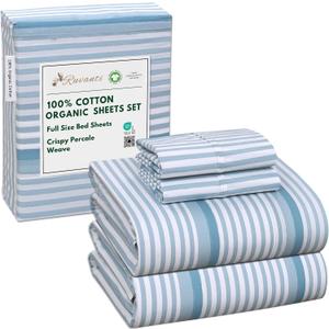 RUVANTI 100% Cotton Organic Percale Full Size Sheets, Nautical Stripes
4 Piece Full Sheet Set, 15" Deep Pocket, Soft Peach Finish, Crisp Cooling for Hot Sleeper, Breathable & Durable