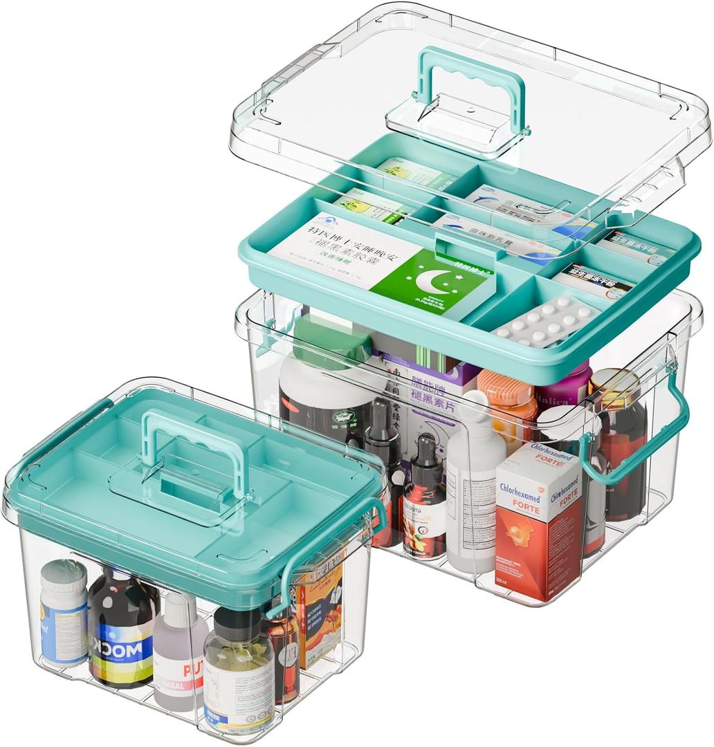 Covetree 2-Pack Clear Plastic Medicine Storage Organizer & First Aid Box Multi-Layer Medicine Storage Box, Durable Medicine Organizer, Clear Medicine Storage Box for Home, Office & Travel