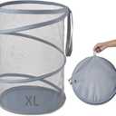 Mesh Popup Laundry Hamper 115L Collapsible Laundry Basket Extra Large Capacity Foldable Clothing Storage Basket with Handles 26 H x 18 W x 18 L , Gray 