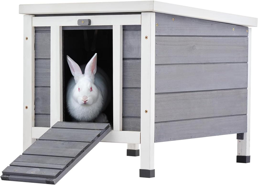 CO-Z Outdoor Cat House, Weatherproof Rabbit Hutch Hideout Indoor Bunny Cage, Wooden Outside Shelter for Feral Cats, Rabbits, Chicken, Small Animal, Ideal for Guinea Pigs Pigeons Ducks Tortoises, Gray (20"L16.5"W14.6"H, Grey)