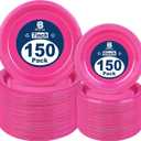 Pack of 300 Hot Pink Disposable Plastic Plates 7 Inch & 6 Inch Round Dessert Plates Set Food Grade BPA Free Dinner Plates Heavy Duty Wedding Cake Bulk for Party Event Wedding Birthdays Supplies