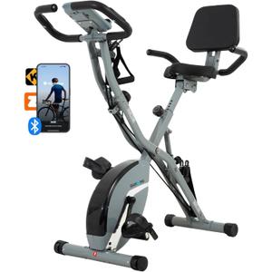 BARWING Stationary Exercise Bike for Home Workout, 5 IN 1 Foldable Indoor Cycling Bike for Seniors, 350LB Capacity, 16-Level Magnetic Resistance, Seat Backrest Adjustments (App-X2-Grey)