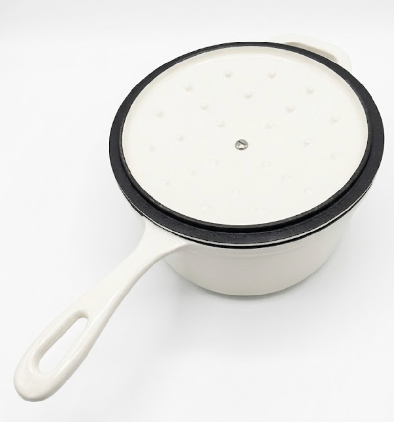 Sauce Pan, Enameled Cast Iron Saucepan Dutch Oven Pot with Lid, Small Cooking Sauce Pot, Nonstick & Oven Safe – White
