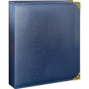 Vintage Leather 3 Ring Binder, 1 Inch D Ring, Holds 8.5" x 11" Paper Letter Size, Brass Corner Protectors, Faux Leather Cover, Professional Office & School Binder (1 Pack, Blue, 1 Inch)