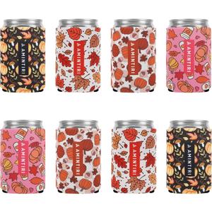 Slim Standard 12oz Can Holder for Beer&Soda, 8 Pack Can Cooler Sleeve for Beverage Soda Drinks, Insulated Neoprene Can Cover, Reusable Can Covers for Women (Thanksgiving Set-1, 12oz Standard Can)
