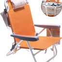 SUNNYFEEL Low Beach Chair, 5-Position Lay Flat Reclining, Backpack Portable Folding Chair with Cooler Bag & Cup Holder, Heavy Duty 350 LBS, Compact for Beach, Camping, Travel