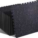 SUPERJARE 0.4'' Thick 24 Pcs 96 Sq Ft Rubber Top Exercise Equipment Mats, High Density EVA Foam Mats with Rubber Top, Interlocking Gym Flooring for Home Gym, Protective Workout Mat, Black/Purple