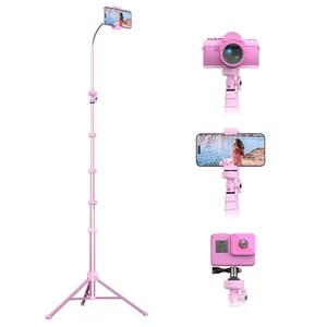 UBeesize 88’’ Flexible Phone Tripod with 14.95’’ Gooseneck, Remote and Phone Holder, Overhead Cell Phone Stand＆Selfie Stick for Video Recording, Compatible with iPhone Android Phone, Camera Pink