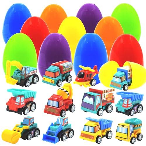 CLAPET 12 PCS Easter Egg Fillers with Pull Back Car, Prefilled Easter Toys Gifts for 3-8 Year Old Boys Girls Kids Toddlers, Party Favors Classroom Prize Supplies
