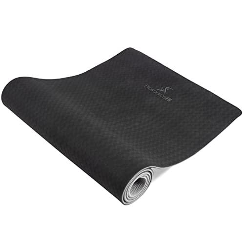 ProsourceFit Natura TPE Yoga Mat 1/4" (6mm) Thick, 72" Long, Reversible with High-Density Cushion & Non-slip Texture, Eco-conscious & Hygienic, Black/Grey