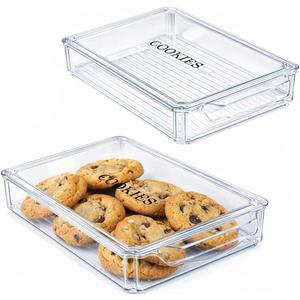 2 pack Cookie Containers Airtight Large Cookie Box Drawer-Type Food Refrigerator Organizing Stackable Snack Container for Storage and Transportation of Baked Biscuits,Seafood, Vegetables-clear