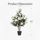3FT Artificial Camellia Tree 2 Pack, UV Resistant Faux Camellia Plants with Realistic White Flowers, Tall Fake Potted Trees for Front Porch Patio Garden Home Decor, Indoor Outdoor
