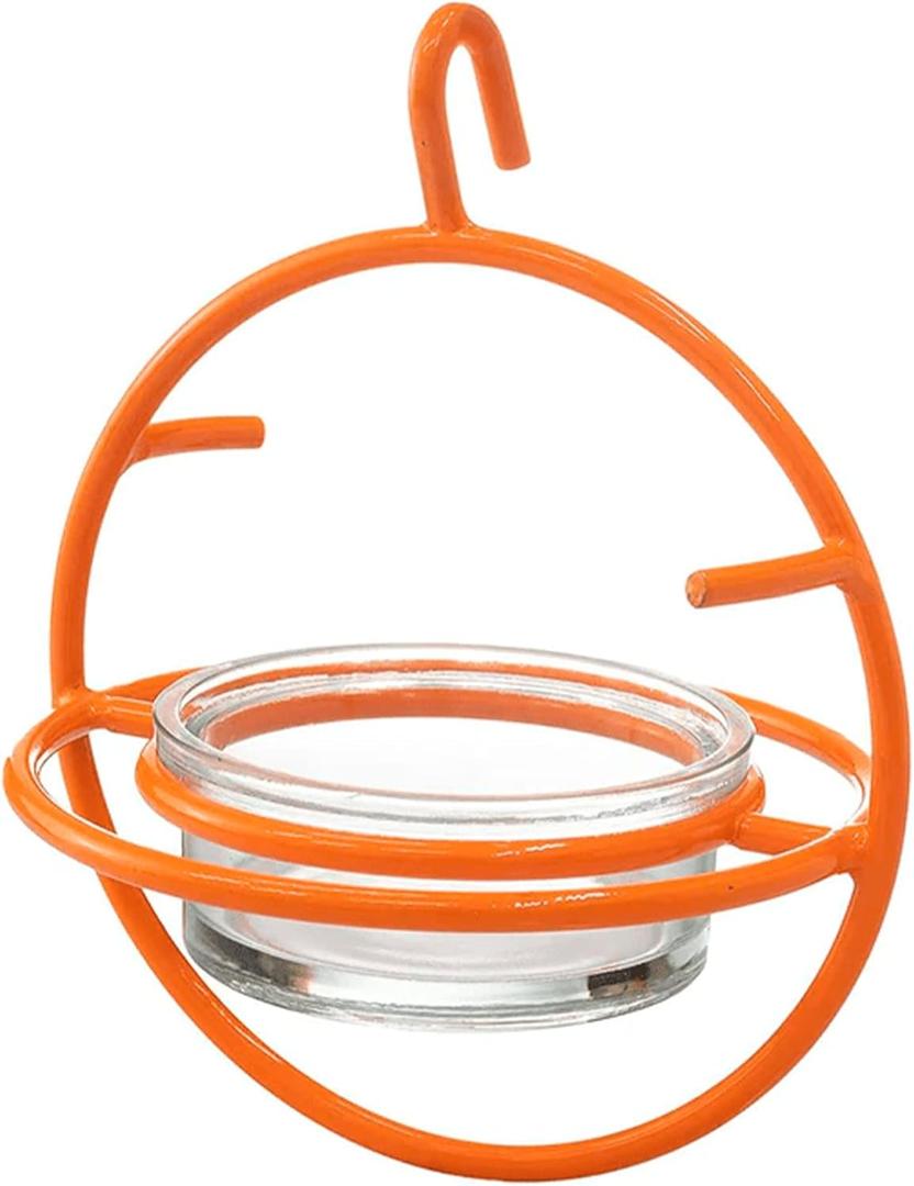 Monarch Abode Hanging Bird Feeder for Outdoors Hanging Oriole Birdfeeder with Clear Glass Bowl and Orange Metal Perch & Prongs, Decorative Wild Bird Feeder for Outside Garden Patio Deck Yard