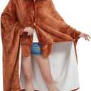 NAFLEAP Wearable Hooded Blanket for Adult Kids, Animal Blanket Hoodie Women Girl Fleece Sherpa Christmas Gift (Brown)