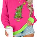 Christmas Sweatshirts For Women Cute Christmas Tree Graphic Long Sleeve Shirt Casual Crewneck Holiday Pullover Top (Pink, XL)