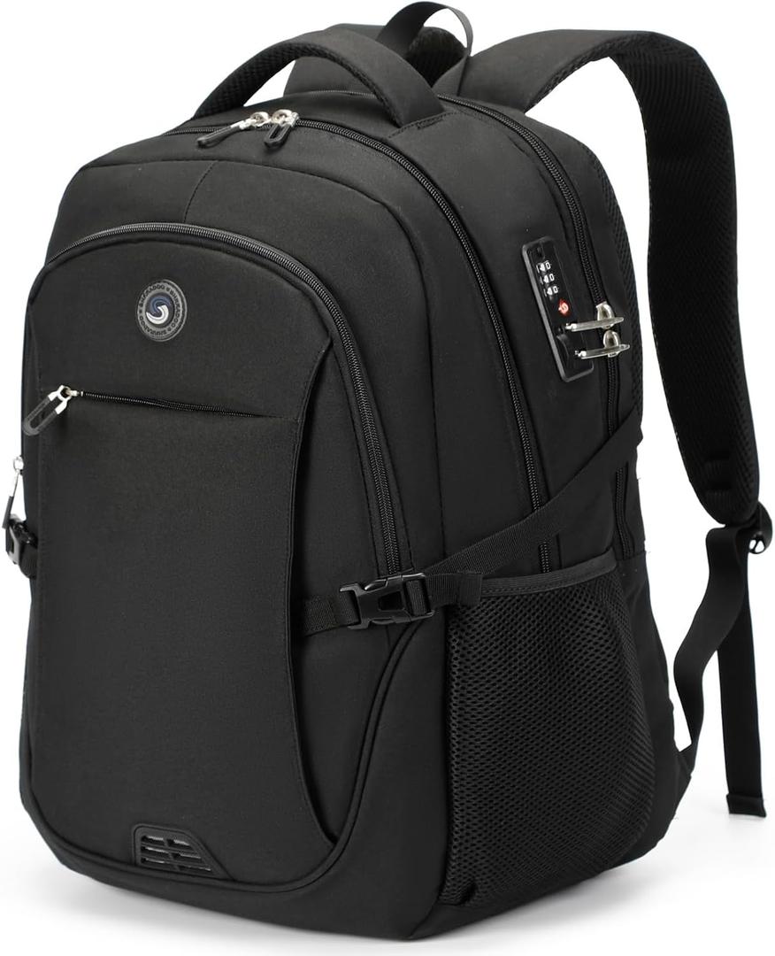 SHRRADOO Anti Theft Laptop Backpack Travel Backpacks with Combination Lock for Women Men High School College Backpack Computer Bag Fits 17 Inch Laptop,Grey