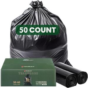 50 Count 55-60 Gallon Trash Bags, Large Garbage Bags Sturdy & Tear-Resistant Commercial Can Liners 55 Gallon, Large Black Trash Bags for Commercial, Lawn and Leaf Bags (50 Count)