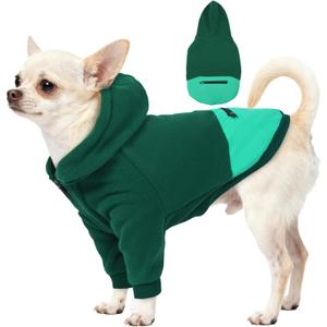 Puppy Hoodies with Pocket, Cozy Dog Hoodie Fleece Sweater Pullover for Bichon Frise, Sweatshirts for Small Dogs Warm Long Sleeve Chihuahua Jacket, Indoor Outdoor, Green, S