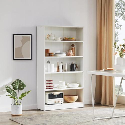 ComeWay 5 Shelves Open Modern Bookcase, 33" L×11.6" W×59.8" H Sturdy Wooden Book Shelf with Freestanding Display Storage, Wood Book Case for Study Home Office Library Reading Nook Living Room, White