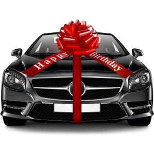 Happy Birthday Big Car Bow Large Gift Bow Wrapping Decoration for Birthday Christmas Party Decoration(25 Inches, Red)