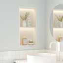 Neohomee 2-Tiers 12x24 Wall Niche with LED Light Strips, White Shower Niche Cabinet, Stainless Steel Bathroom Shelf, NO Tile Needed Recessed Storage Organizer (Non-dimmable LED Light)