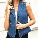 Ladyful Lapel Denim Vest for Women Sleeveless Business Work Jean Waistcoat Vest (Large, B-medium Blue)