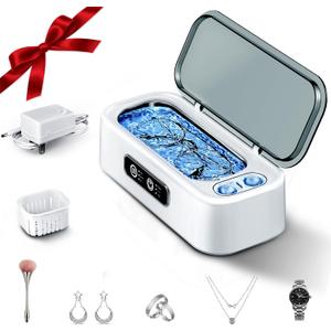 SUNPOW Ultrasonic Jewelry Cleaner Machine Dual Chambers for Contact Lenses & Jewelry, 45kHz Sonic Cleaner for Silver & Gold, Rings, Earrings, Glasses, Watches, Necklaces  Quiet 45dB, Deep Cleaning