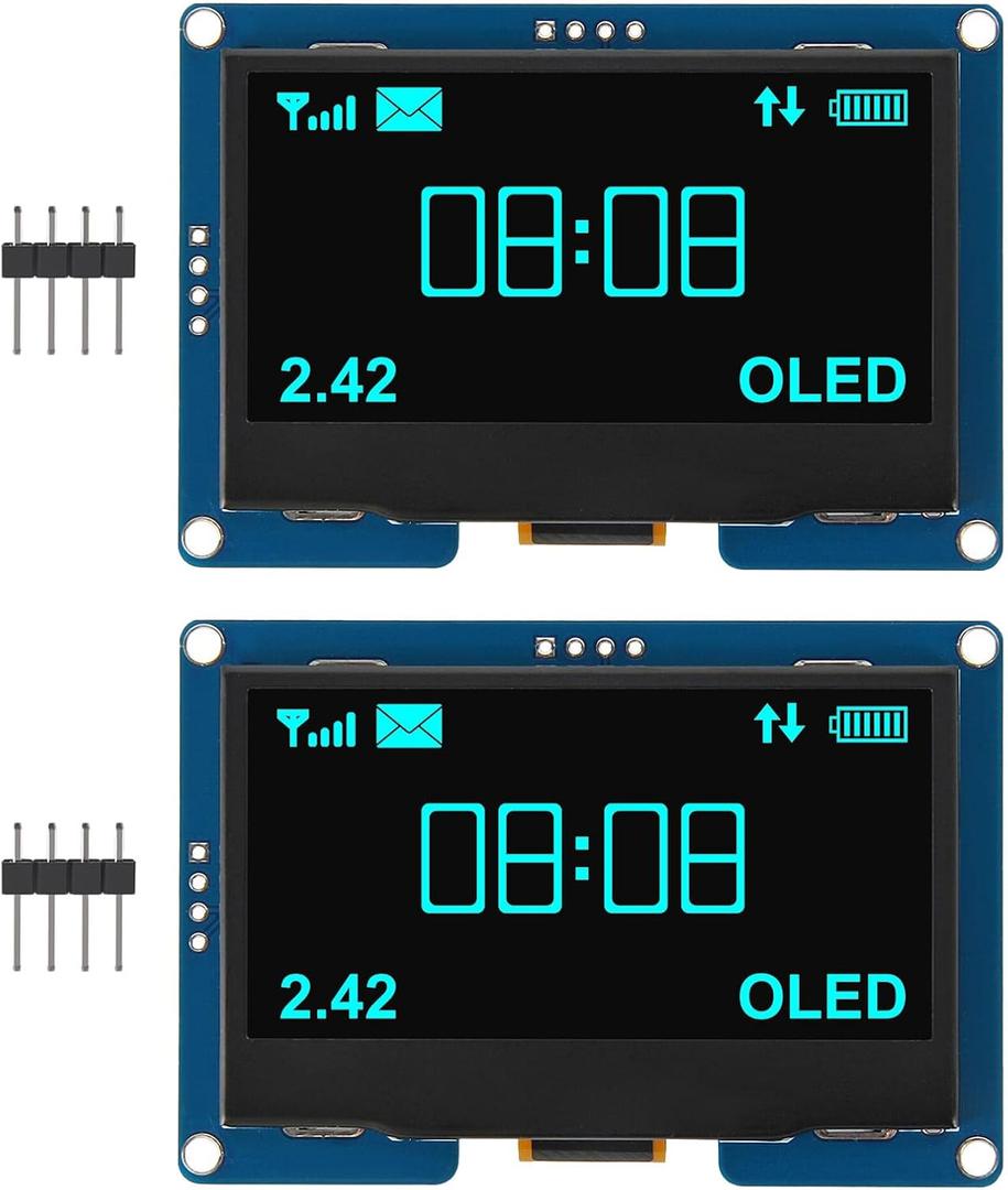 AITRIP 2PCS 2.4" 2.42 inch 128x64 OLED LCD Display Module SSD1309 12864 4 Pin IIC I2C Serial Interface for Arduino UNO R3 C51-Blue Light