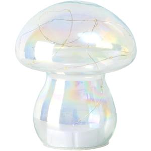 JBGIYOSG Glass Mushroom Table Lamp, 5.9" Cute LED Night Light for Home Decor, Battery Operated (3 AA), Modern Ambient Light for Living Room Bedroom Office Clear