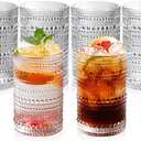 Hobnail Glasses Set of 6 Highball Vintage Drinking Glasses 13OZ Clear Embossed Vintage Glassware Hobnail Glass Cup for Water, Juice,Cocktail, Wine, Beer, Whiskey for Thanksgiving Day, Christmas Gift
