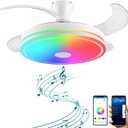 42in retractable ceiling fan with lights remote control,RGB color changing Bluetooth Ceiling Fan With Speaker Low Profile Modern Flush Mount for Bedroom, Living Room fandelier