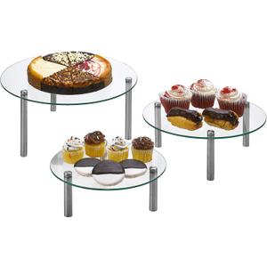 3 Tier Round Tempered Glass Display Stand 9, 11, 13 for Cake, Cupcakes, Desserts, Bakery, Appetizers  Set of 3 Glass Retail Display Raiser. (Clear)