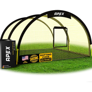 Portable 22ft x 12ft x 8ft Baseball & Softball Batting Cage with Pitching Machine Hole, 3ply 1.25'' Yellow Netting, Secure Steel Poles, 12.7MM Fibreglass Poles, Carry Bag Included