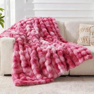 Faux Fur Throw Blanket for Couch, 1000 GSM Cozy Fuzzy Fluffy Soft Plush Thick Bubble Sherpa Blanket for Sofa Bedroom Living Room, Mothers Day Birthday Gifts for Women Home Decor (Pink)