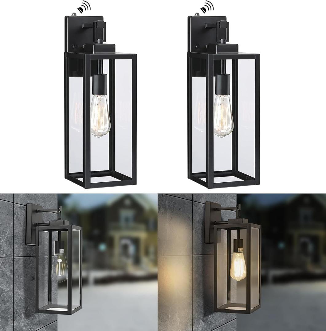 2 Pack Large Size Outdoor Wall Lights Dusk to Dawn, 18 Inch Wall Lantern Set for Two Photocell Wall Sconce for Porch Light, Exterior Garage Light, Patio Outdoor Lighting with Sensor