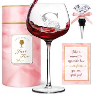 Personalized Gifts for Women - Monogrammed A-Z Wine Glass Customized Gifts, Unique Birthday Gifts for Women, Christmas Basket Gift for Her, Mom, Wife, Sister, Friend, NurseS