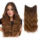 SARLA Ombre Invisible Wire Hair Extension with 3 Clips Synthetic Long Beach Wave Hairpiece Transparent Adjustable Headband for Women 20 Inch Brown to Golden
