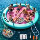 Inflatable Water Hammock Round Floating Ring,8/10/12FT Heavy Duty Pool Float for Adults,Inflatable Tanning Pool Float Island Dock for Lake/River/Ocean,w/Cup Holder,10FT&12FT Include 4-Step Soft Ladder